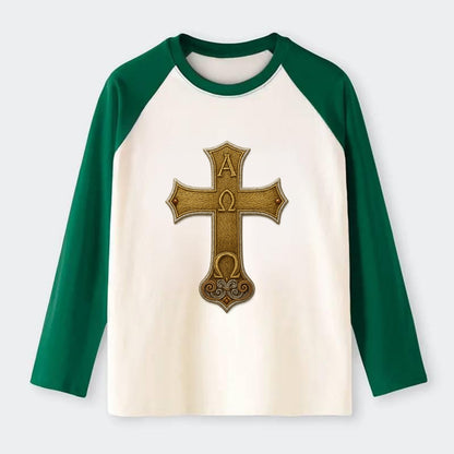 Alpha Omega Cross  - Raglan Long Sleeve T-Shirt - Green