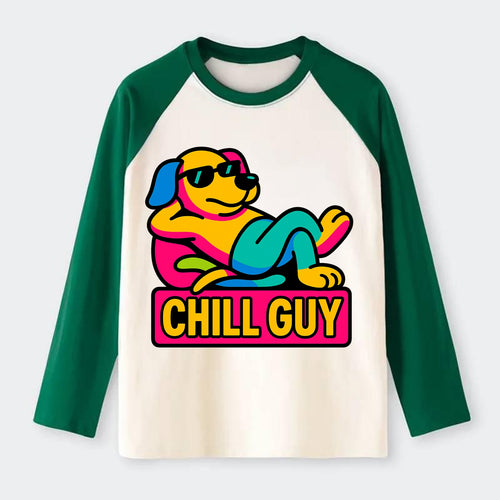 Super relaxed dog character lounging unbothered - Chill Guy meme - Raglan Long Sleeve T-Shirt