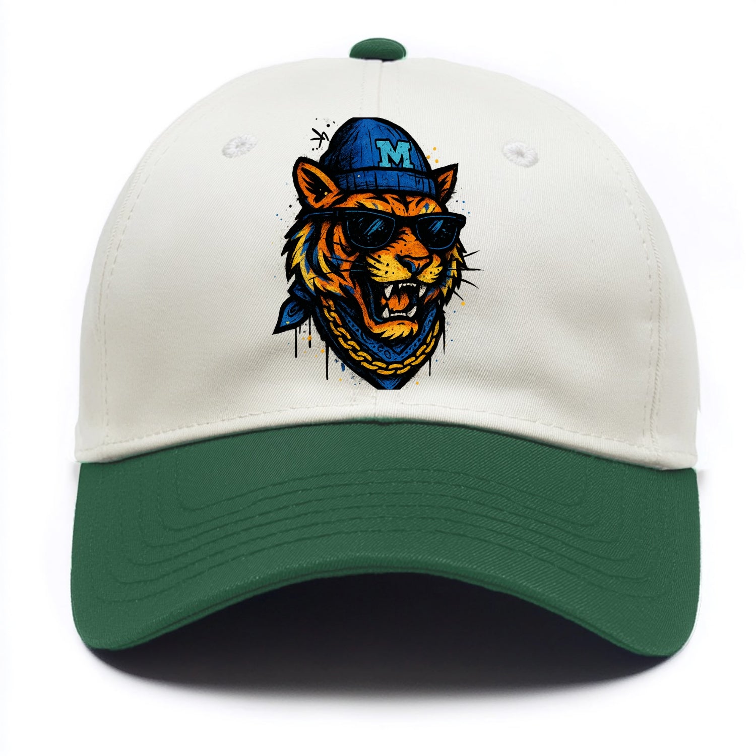 Memphis Tiger wearing Memphis beanie with M patch - Two Tone Cap - Green