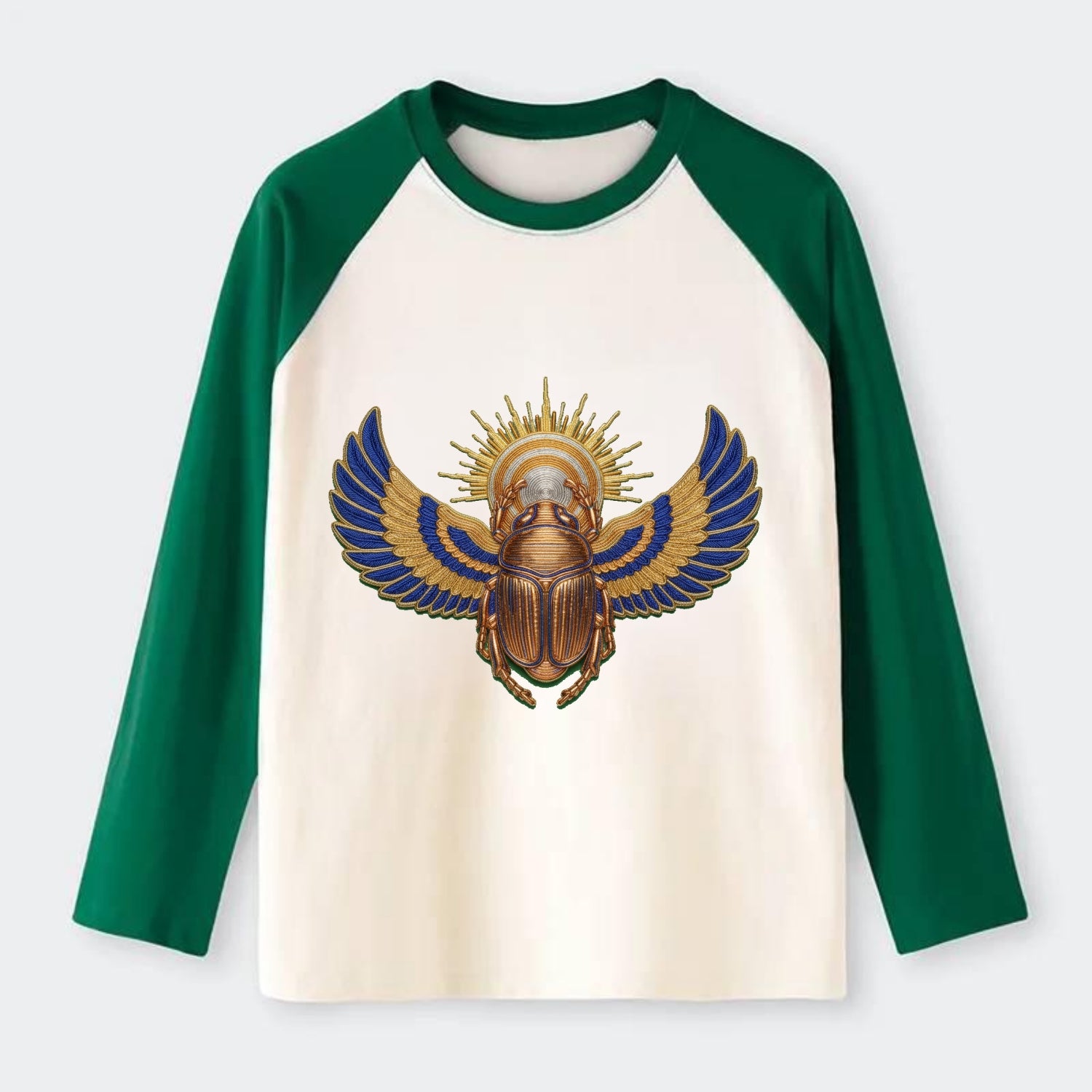 Winged Scarab - Raglan Long Sleeve T-Shirt - Green