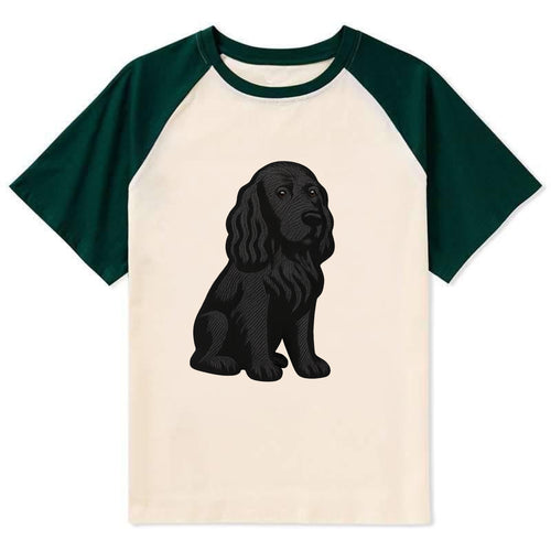Field Spaniel - Black silky coat embroidered pose - Contrast Raglan T-shirt