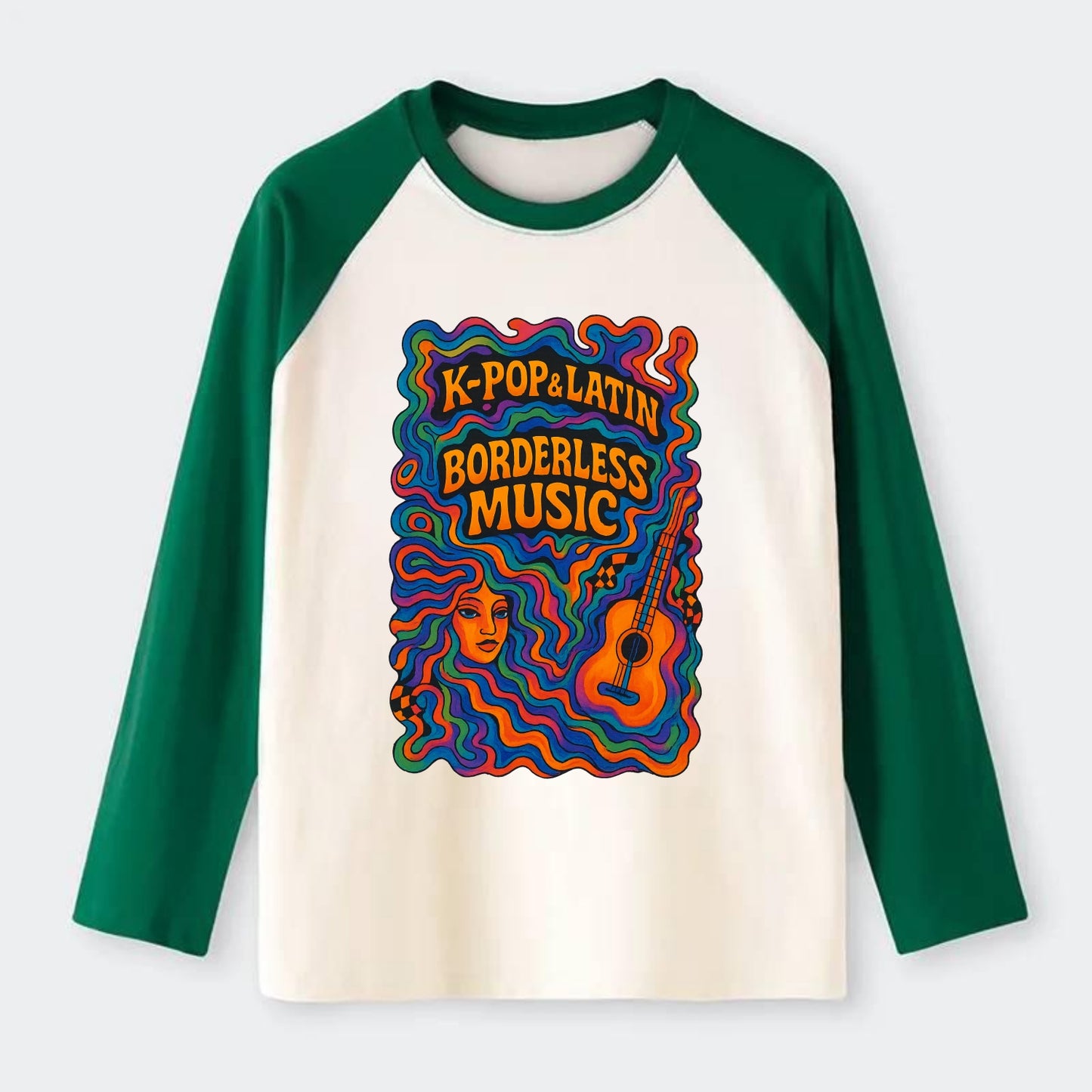 K-Pop and Latin fusion explosion - "Borderless Music" - cross-cultural - Raglan Long Sleeve T-Shirt - Green