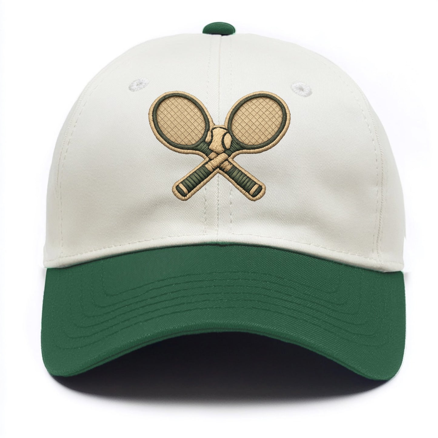 Embroidered patch design - TENNIS RACKET CROSSED - tennis rackets with ball in white - Two Tone Cap - Green