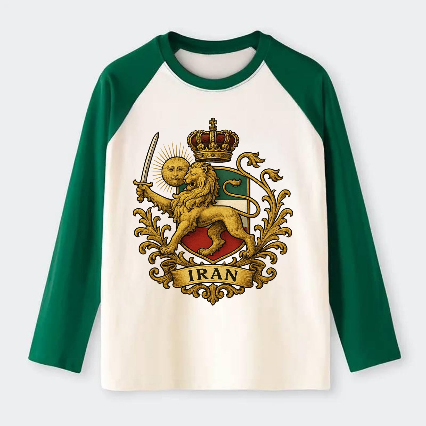Royal Iran Coat Of Arms - Raglan Long Sleeve T-Shirt - Green