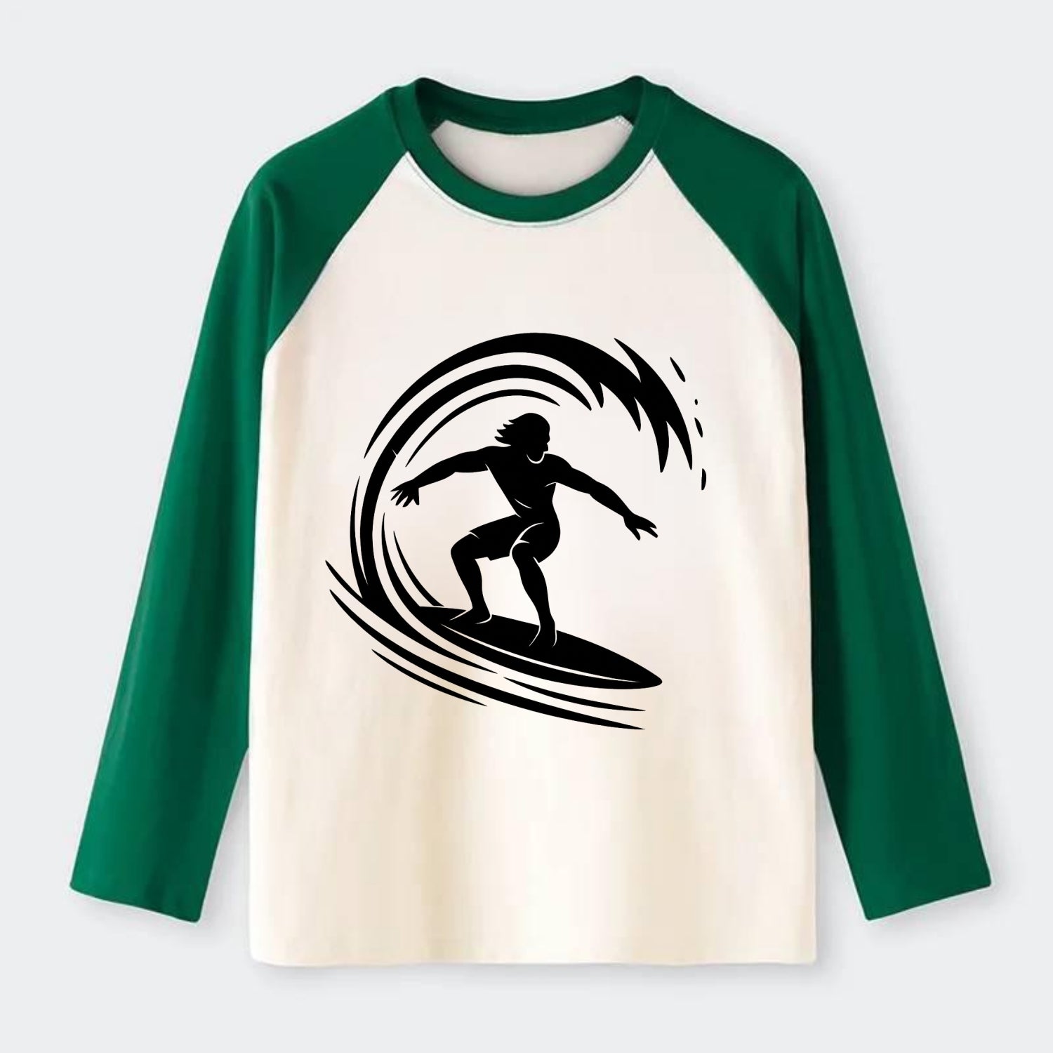 Hawaiian surfer riding big wave - Raglan Long Sleeve T-Shirt - Green