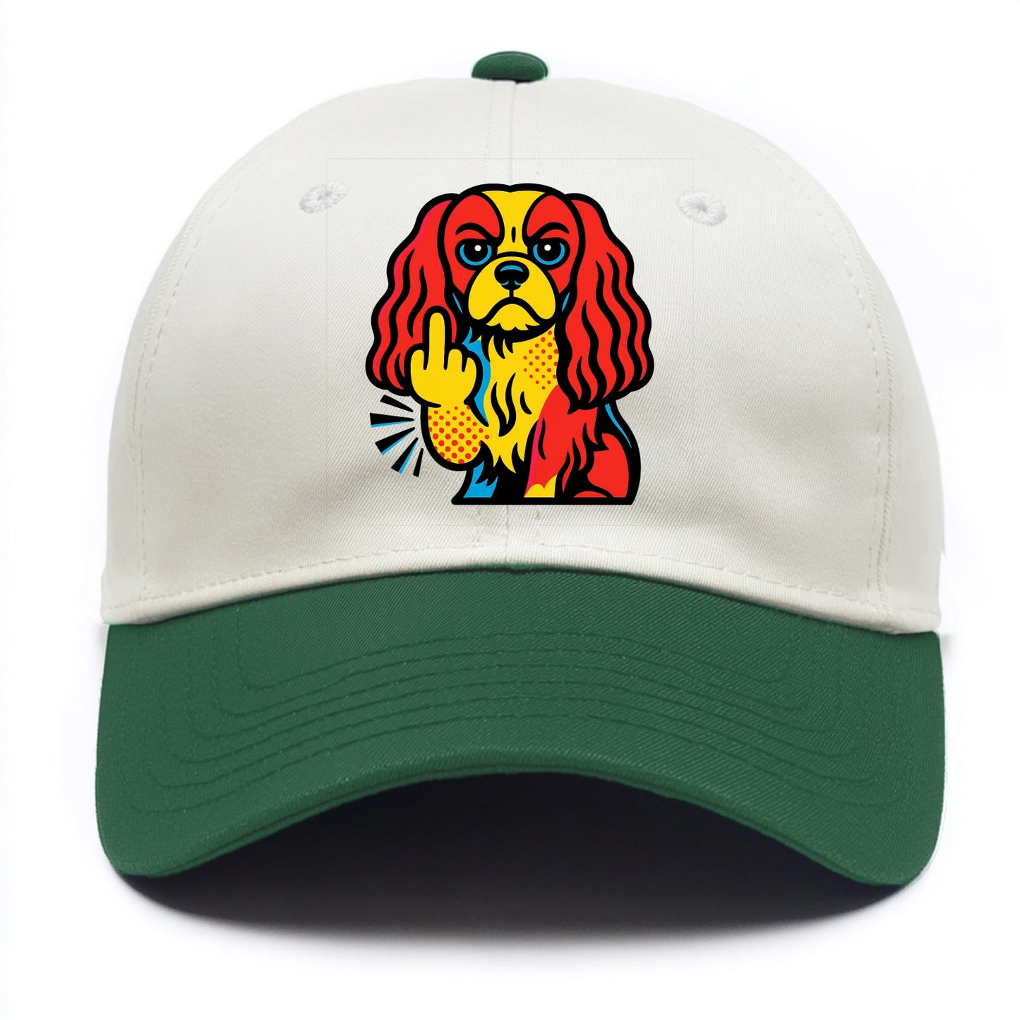Cavalier King Charles Spaniel with long ears, regal paw giving finger - Two Tone Cap - Green