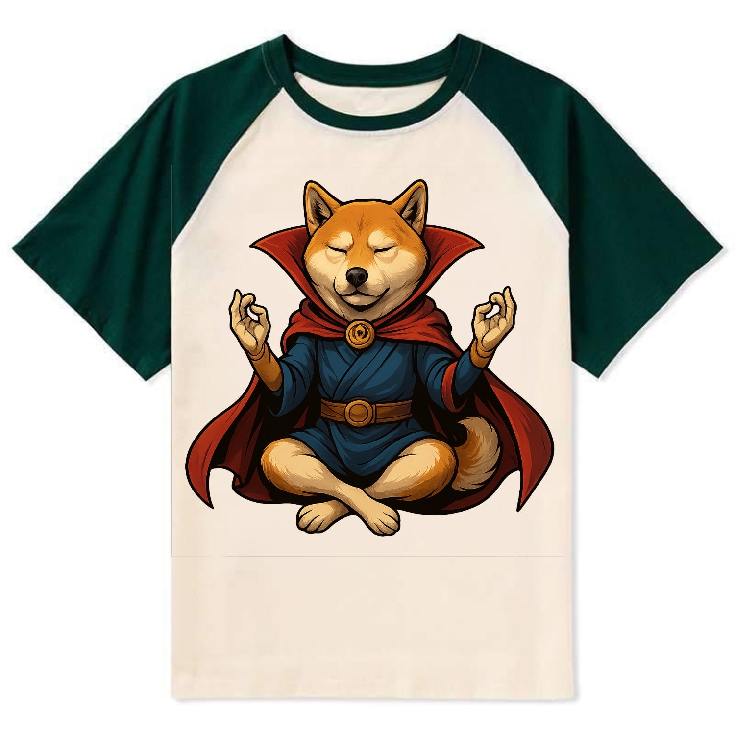 Shiba Inu Doctor Strange  - Contrast Rag - Contrast Raglan T-shirt - Green