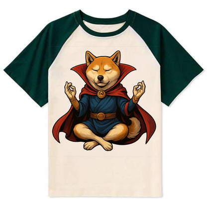 Shiba Inu Doctor Strange  - Contrast Rag - Contrast Raglan T-shirt - Green