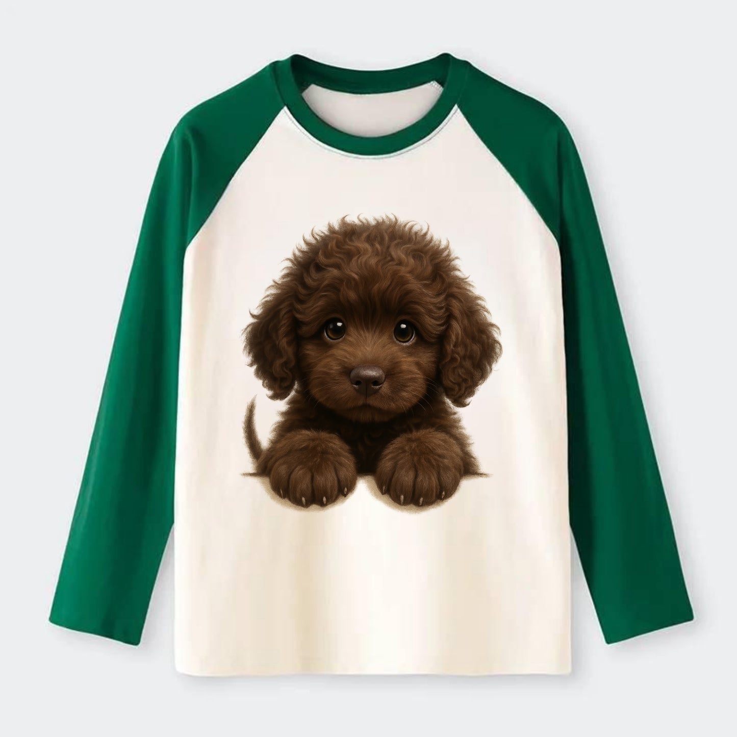 Irish Water Spaniel  - Raglan Long Sleeve T-Shirt - Green
