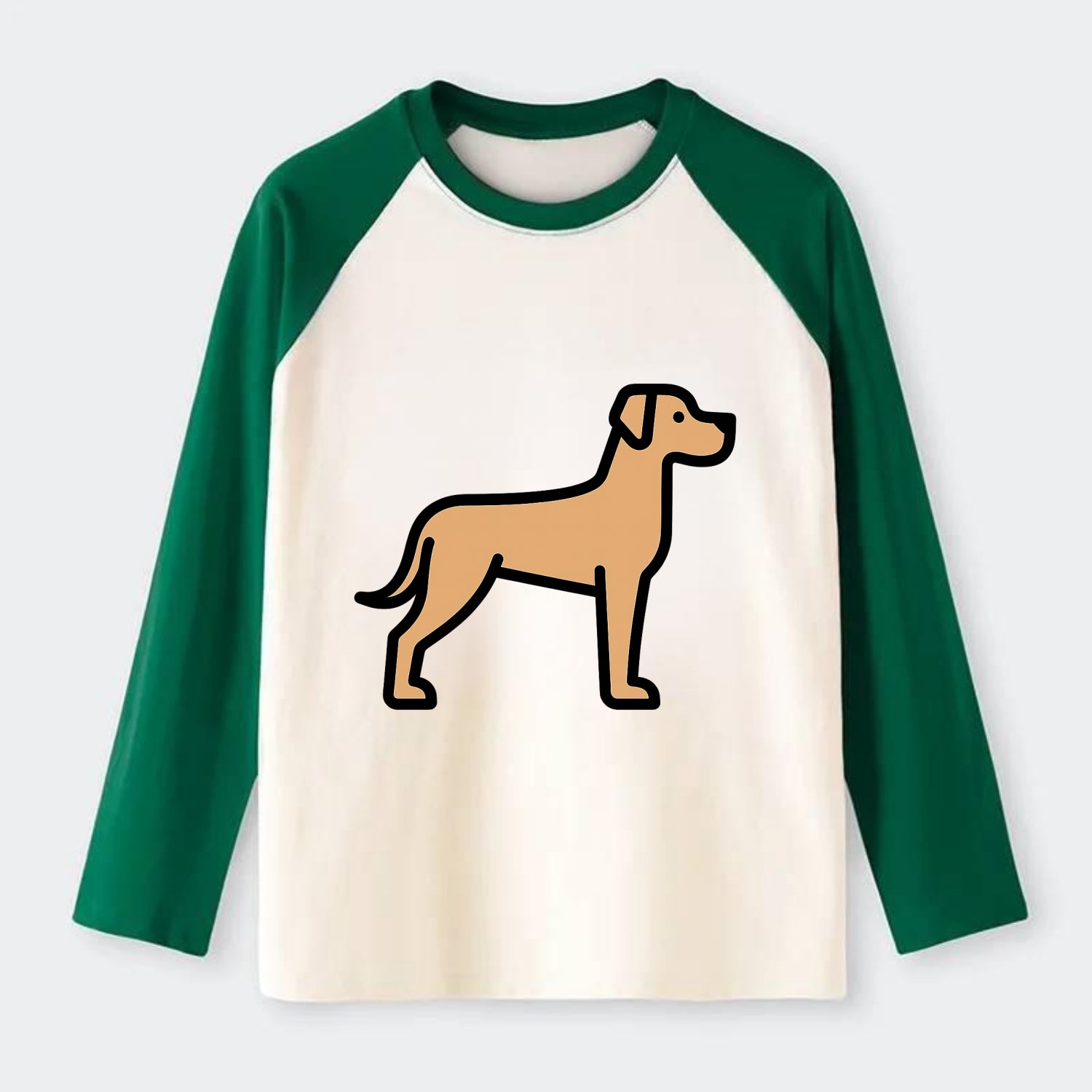 Great Dane - Fawn colored flat side profile - Raglan Long Sleeve T-Shirt - Green