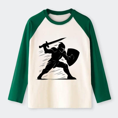 Knight with sword and shield - Raglan Long Sleeve T-Shirt - Green
