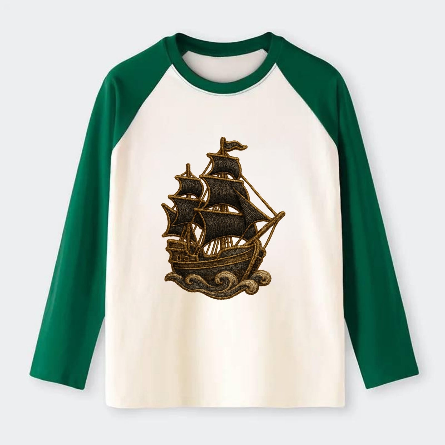 Pirate Ship  - Raglan Long Sleeve T-Shirt - Green