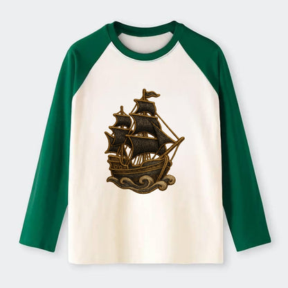 Pirate Ship  - Raglan Long Sleeve T-Shirt - Green