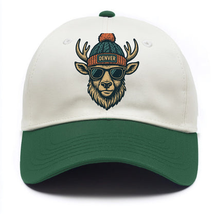 Denver Elk wearing Denver beanie with pom pom and wayfarer sunglasses - Two Tone Cap - Green