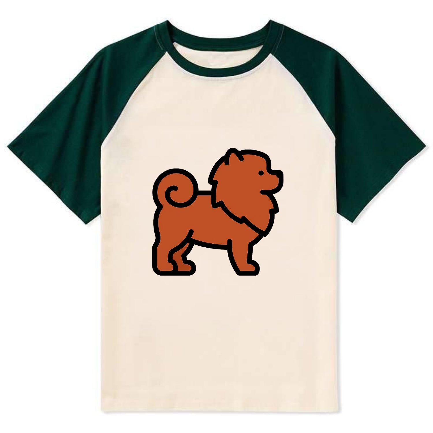 Chow Chow - Red fluffy flat side profile - Contrast Raglan T-shirt - Green
