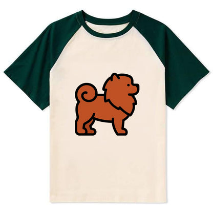Chow Chow - Red fluffy flat side profile - Contrast Raglan T-shirt - Green