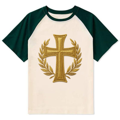 Victory Cross  - Contrast Raglan T-shirt - Green
