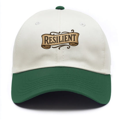 Bold typography design - "RESILIENT" - bouncing back, unbreakable spirit - Two Tone Cap - Green