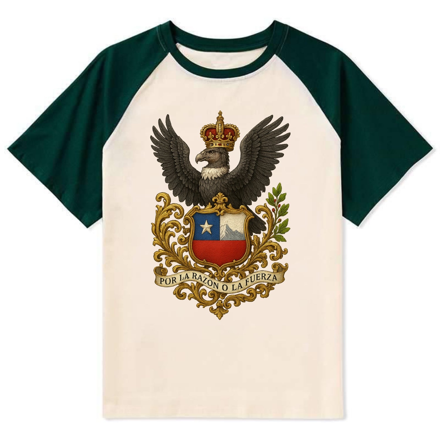 Chile Andean Condor Emblem - Contrast Raglan T-shirt - Green
