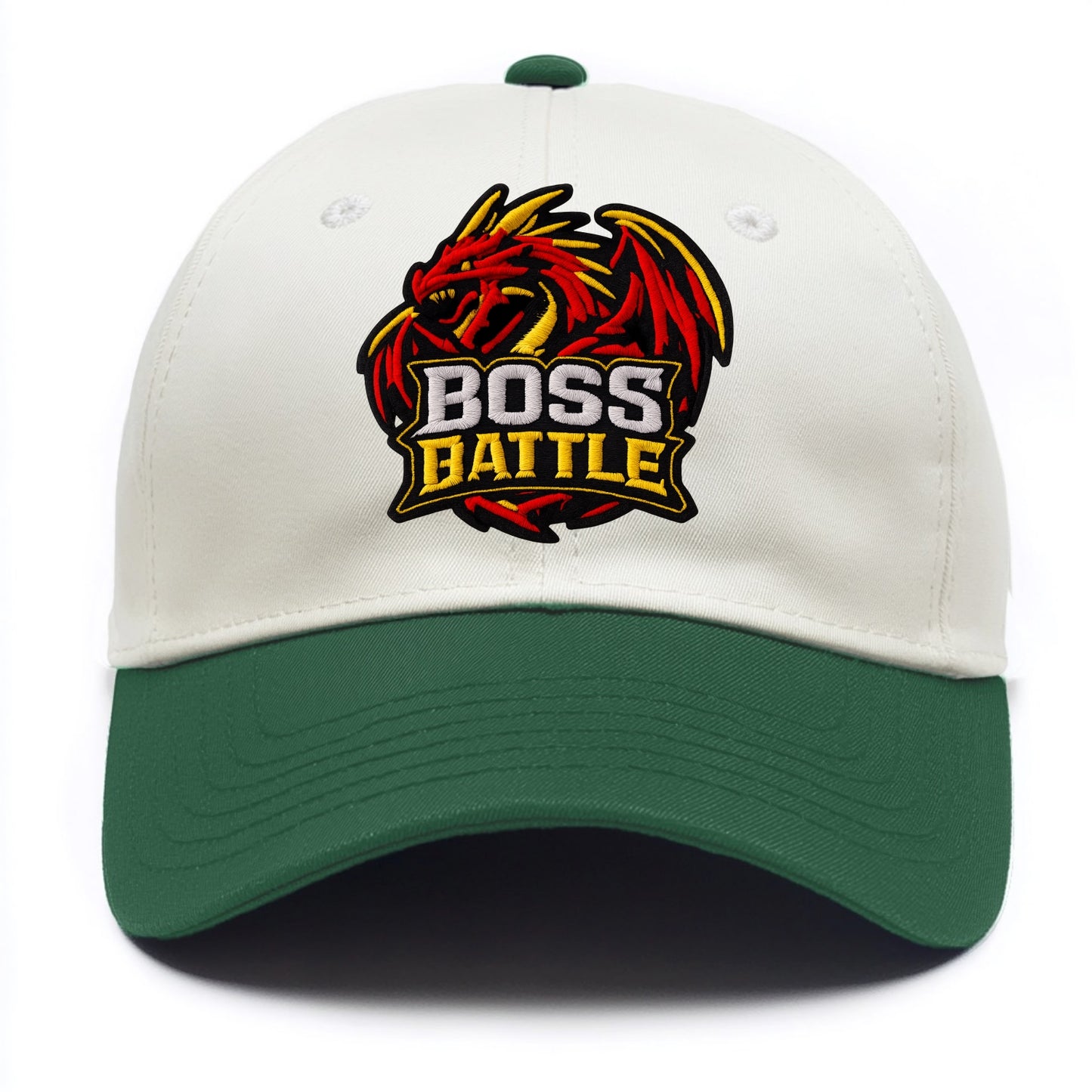 BOSS BATTLE - dragon silhouette in red and gold , raid - Two Tone Cap - Green