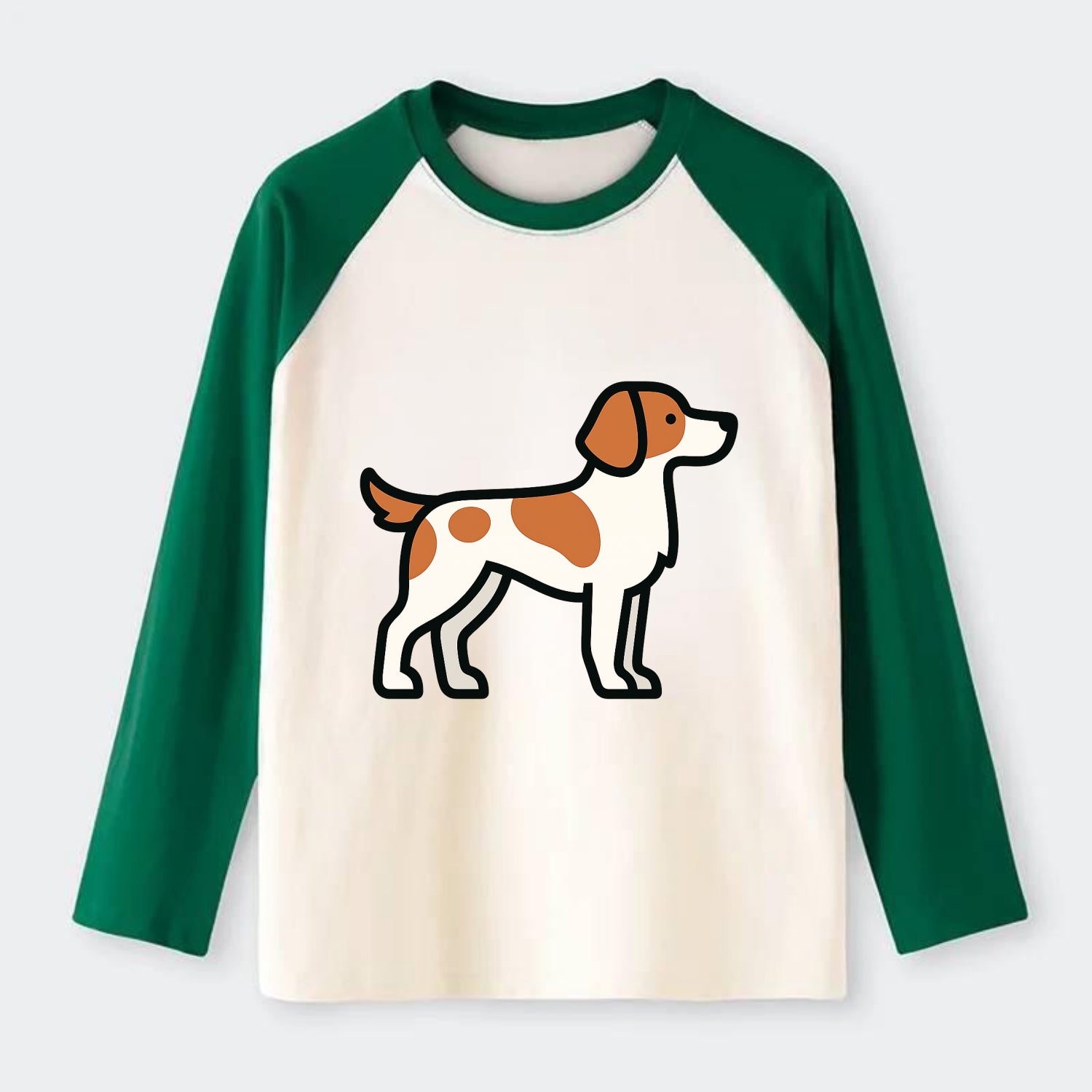 Brittany Spaniel - Orange and white flat side profile - Raglan Long Sleeve T-Shirt - Green