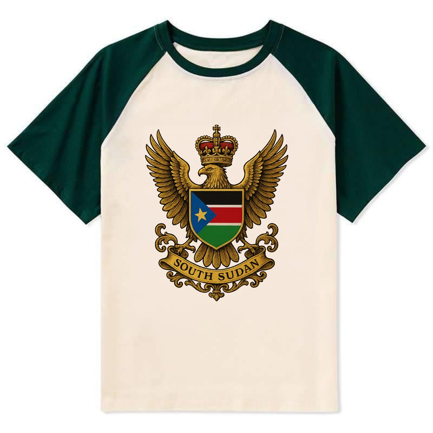 South Sudan Royal Logo  - Contrast Raglan T-shirt - Green