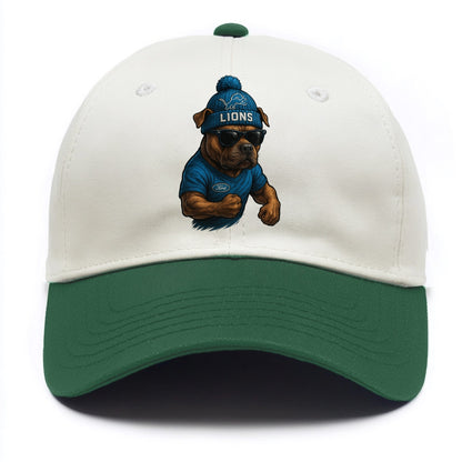 Detroit Pitbull wearing Lions beanie with auto patch and wayfarer sunglasses - Two Tone Cap - Green