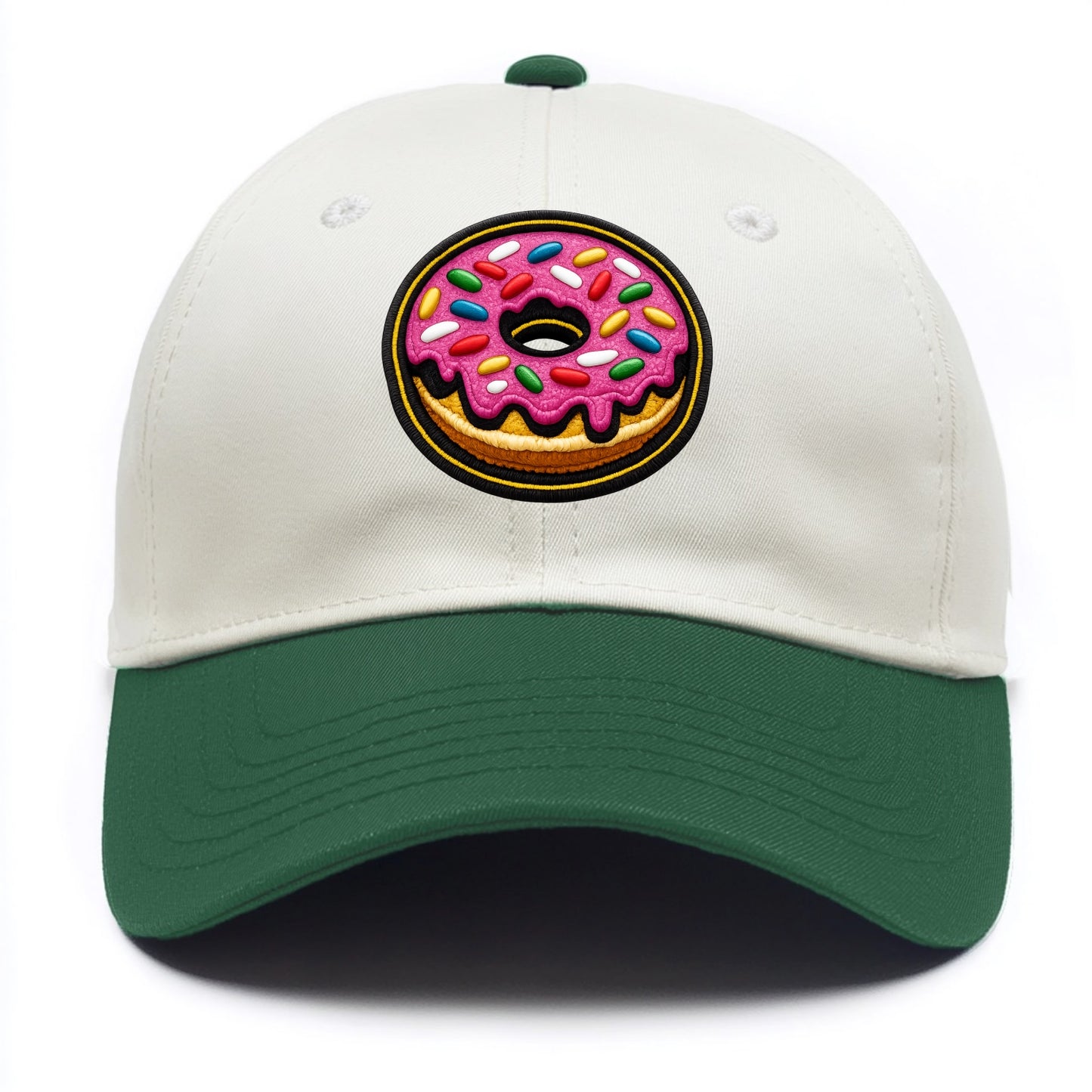 DONUT SPRINKLES - glazed donut with sprinkles in pink and rainbow , sweet treat - Two Tone Cap - Green
