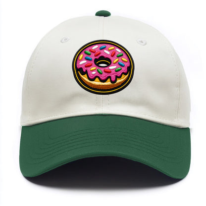 DONUT SPRINKLES - glazed donut with sprinkles in pink and rainbow , sweet treat - Two Tone Cap - Green