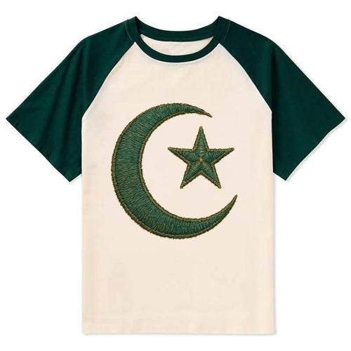 Crescent Moon and Star - Contrast Raglan T-shirt