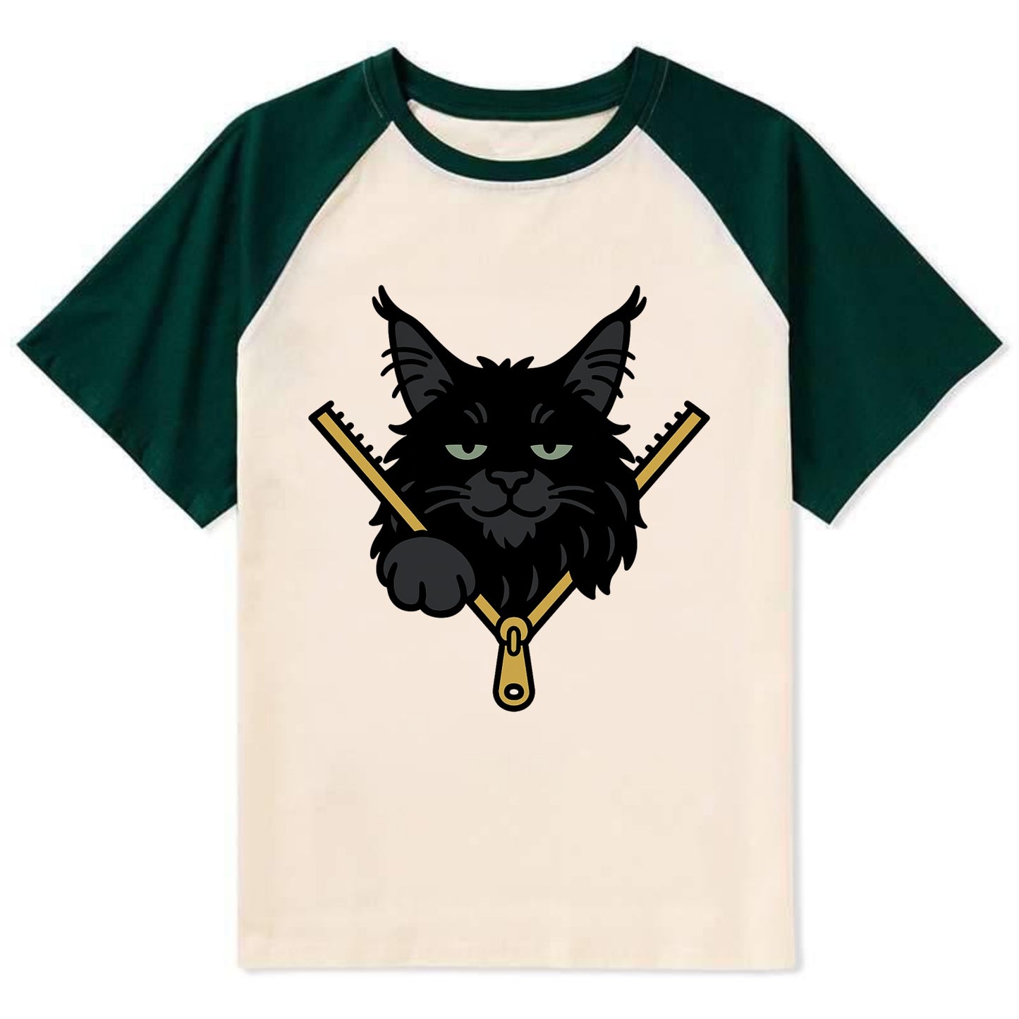 Black Maine Coon - Contrast Raglan T-shirt - Green
