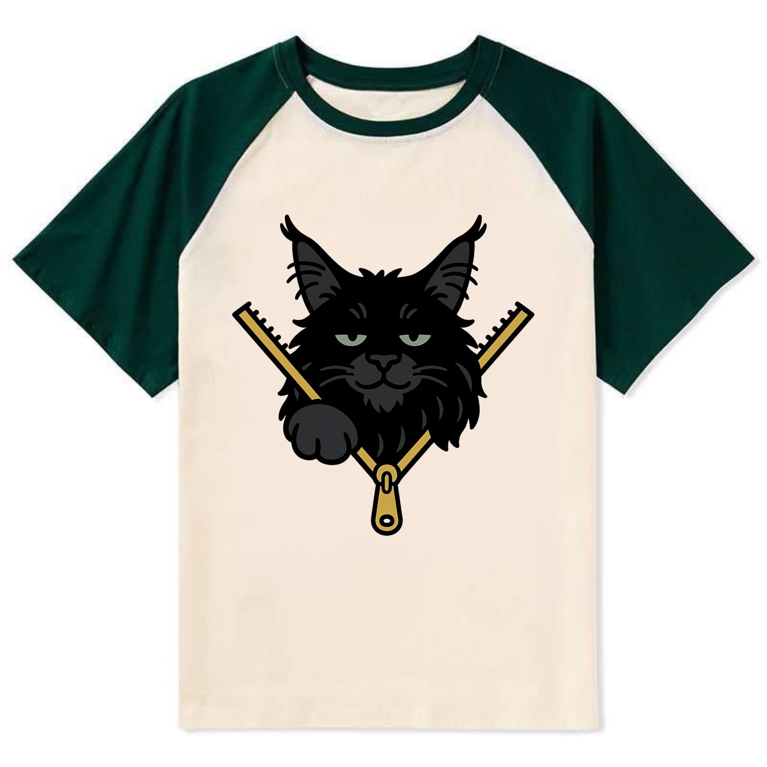 Black Maine Coon - Contrast Raglan T-shirt - Green