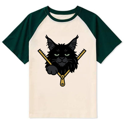 Black Maine Coon - Contrast Raglan T-shirt - Green
