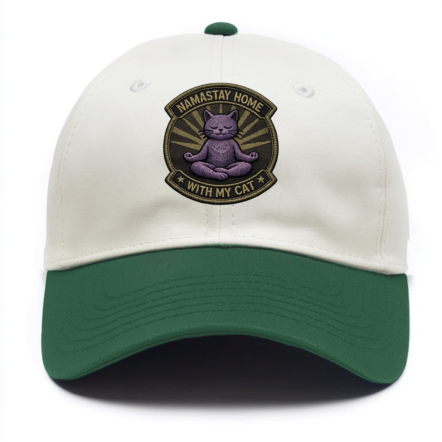 NAMASTAY HOME WITH MY CAT - yoga cat in purple , introvert cat - Two Tone Cap - Green