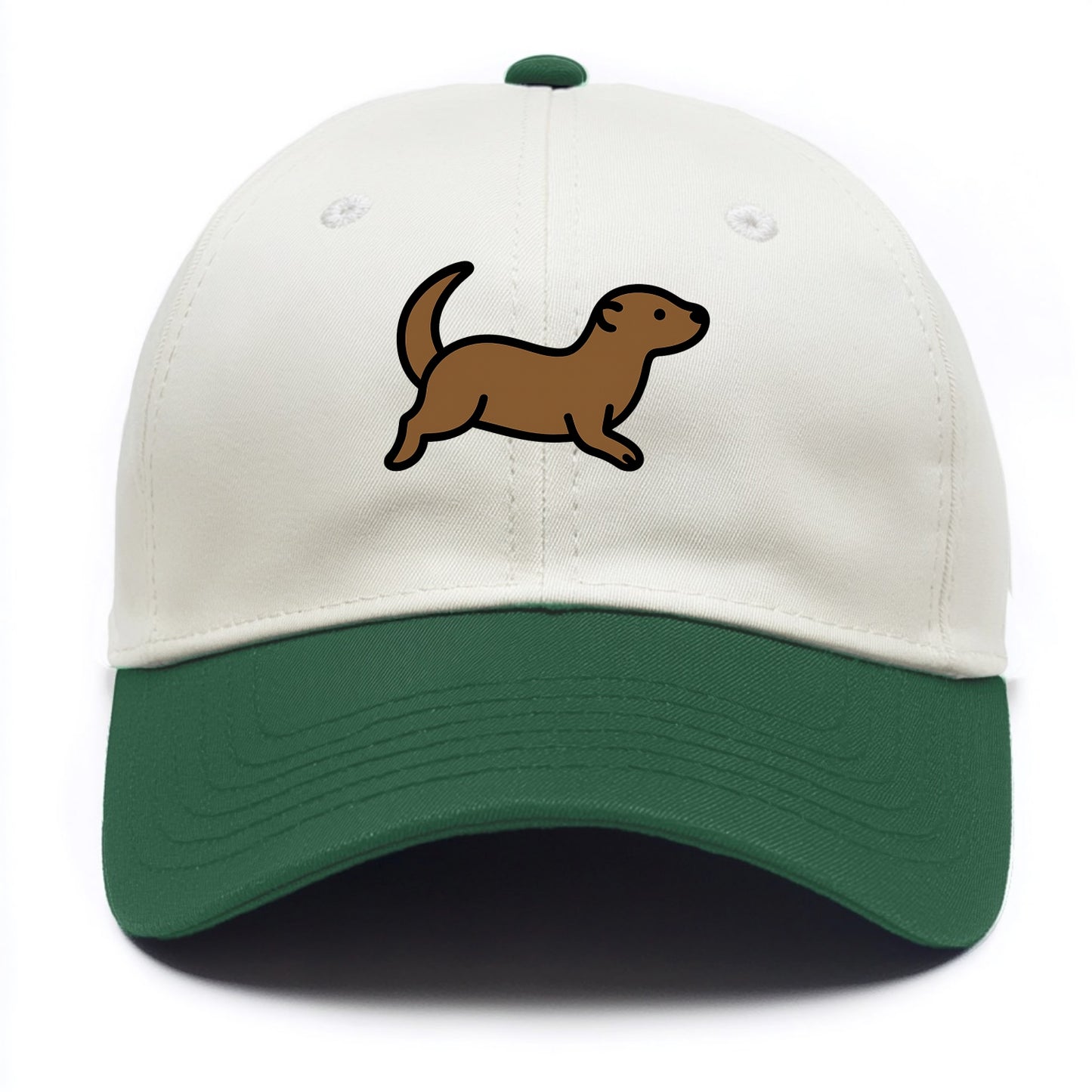 Otter - Brown sleek swimming pose flat side profile - Two Tone Cap - Green