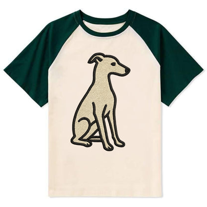 Italian Greyhound - Gray sitting pose - Contrast Raglan T-shirt - Green