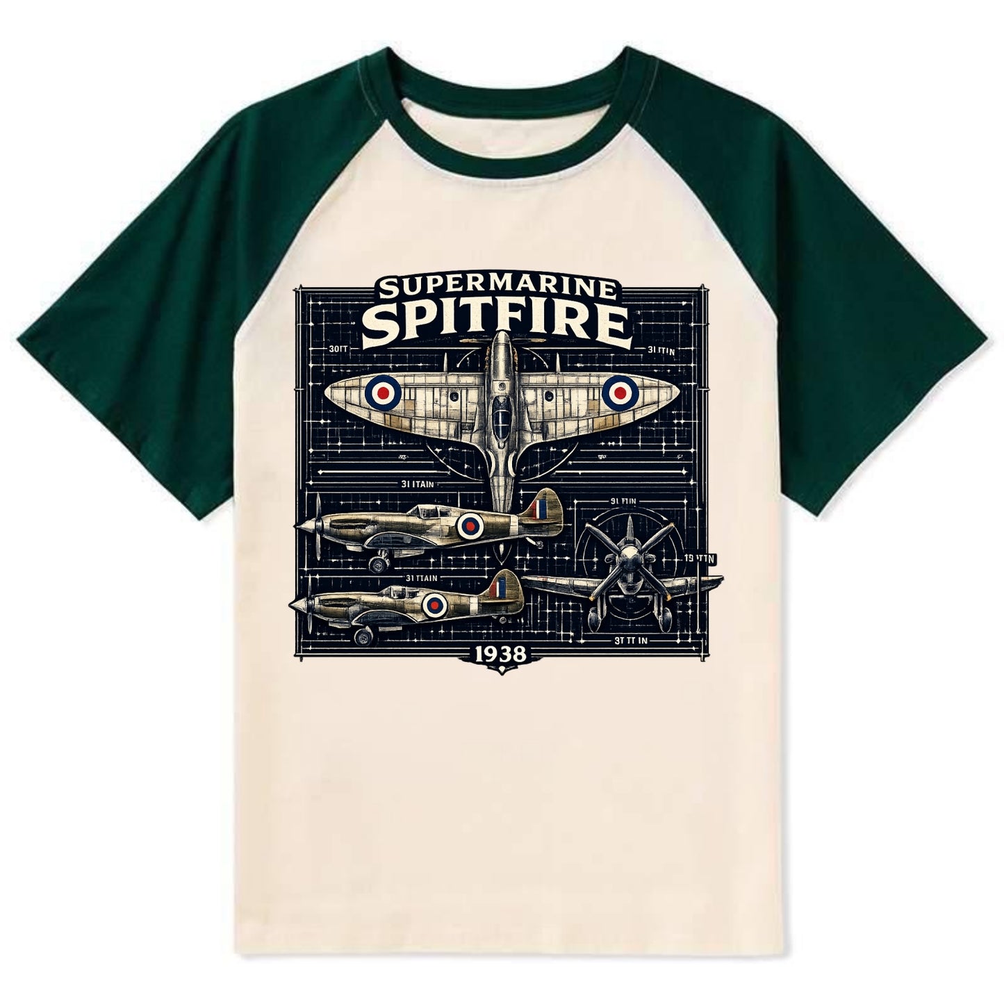 Spitfire Blueprint - Contrast Raglan T-shirt - Green