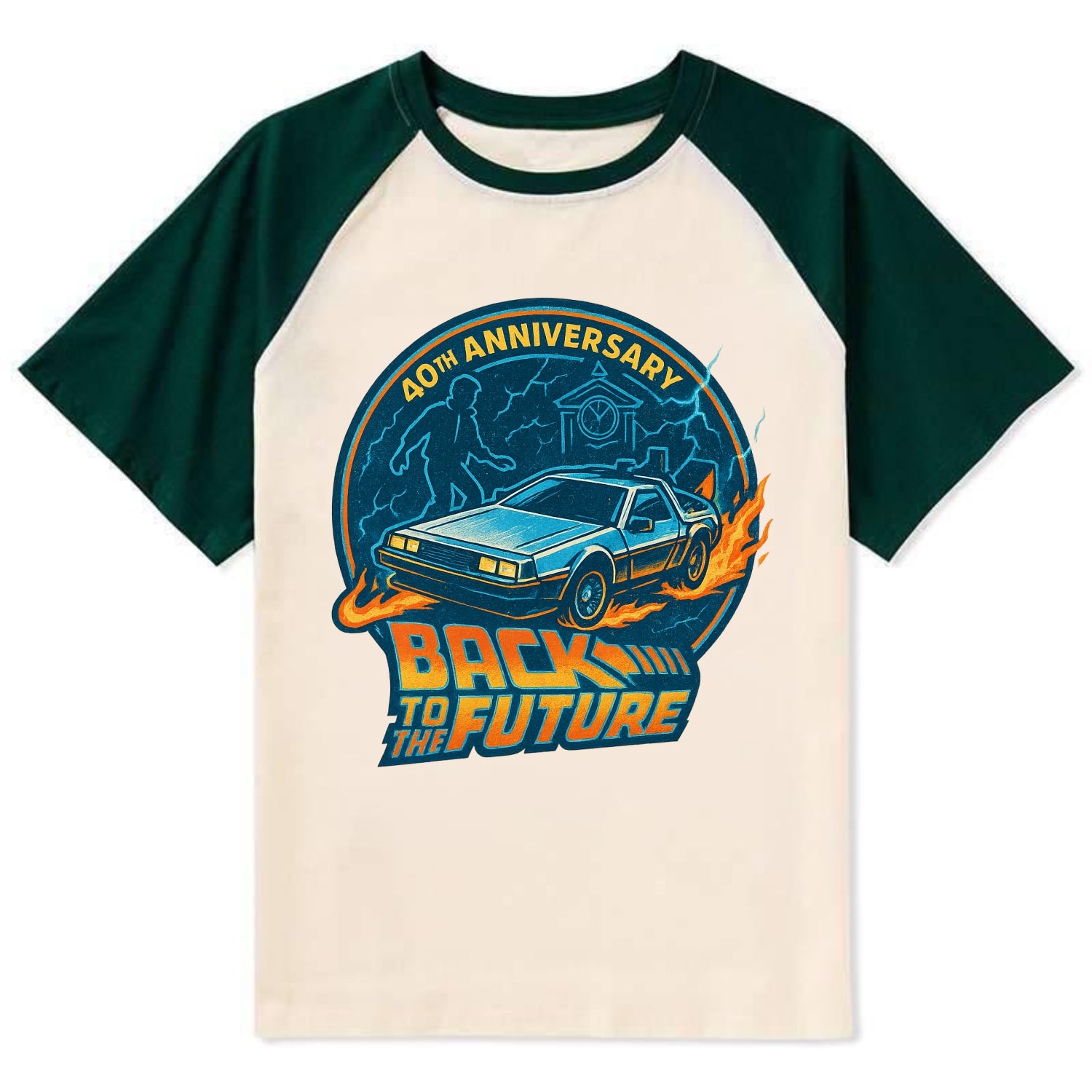 Back To The Future 40th Anniversary - Contrast Raglan T-shirt - Green