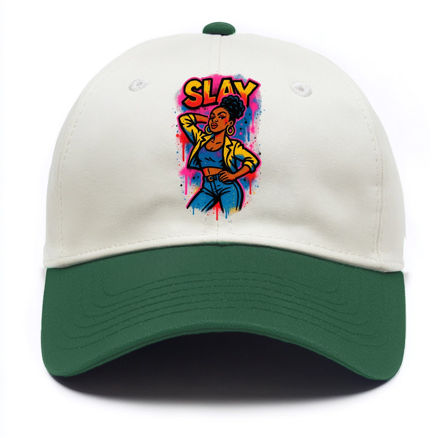 Empowered figure striking confident pose - "slay" culture, fierce and fabulous energy - Two Tone Cap - Green