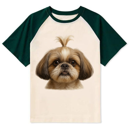 Shih Tzu  - Contrast Raglan T-shirt - Green