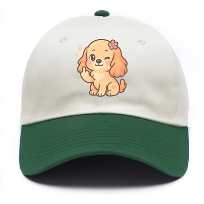 Cocker Spaniel with long wavy ears, gentle face, paw flipping off - Two Tone Cap - Green
