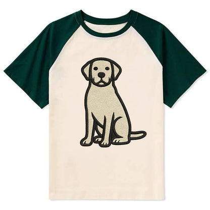 Goldador - Golden Lab mix sitting pose - Contrast Raglan T-shirt - Green