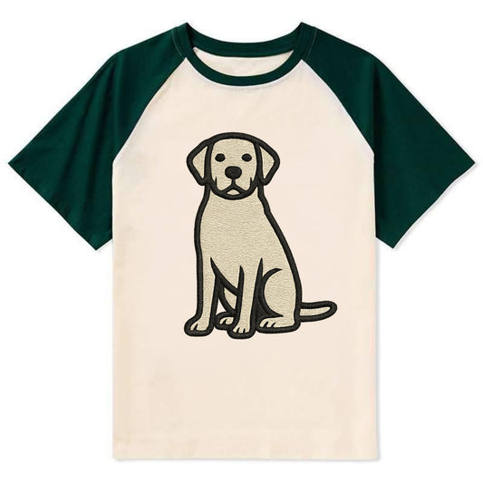 Goldador - Golden Lab mix sitting pose - Contrast Raglan T-shirt - Green