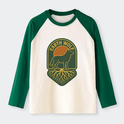 Earth Wolf Roots  - Raglan Long Sleeve T-Shirt - Green
