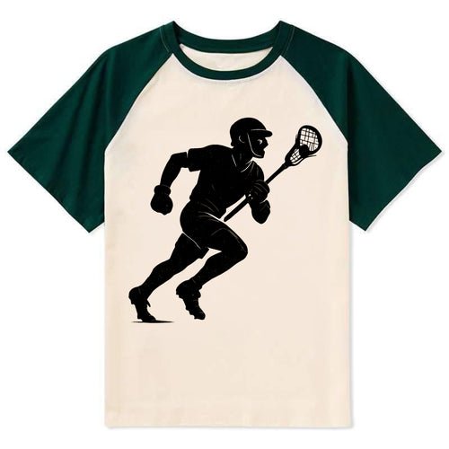 Lacrosse player cradling and running - Contrast Raglan T-shirt