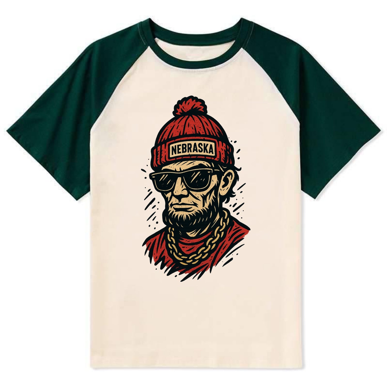 Lincoln Cornhusker wearing Nebraska bean - Contrast Raglan T-shirt - Green
