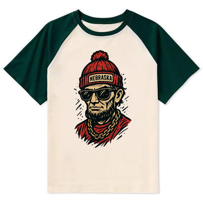 Lincoln Cornhusker wearing Nebraska bean - Contrast Raglan T-shirt - Green