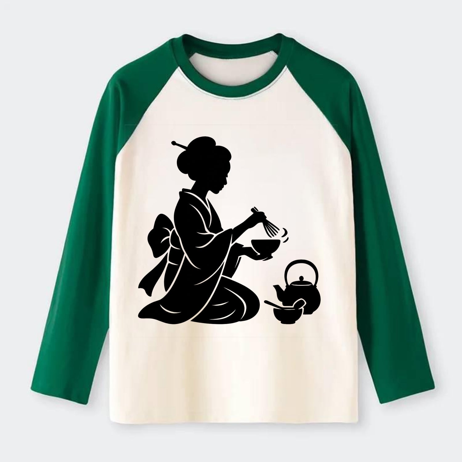 Geisha traditional tea ceremony - Raglan Long Sleeve T-Shirt - Green