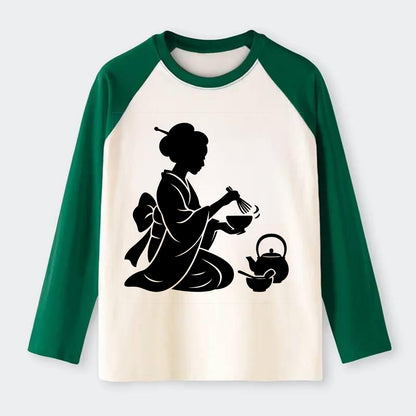 Geisha traditional tea ceremony - Raglan Long Sleeve T-Shirt - Green