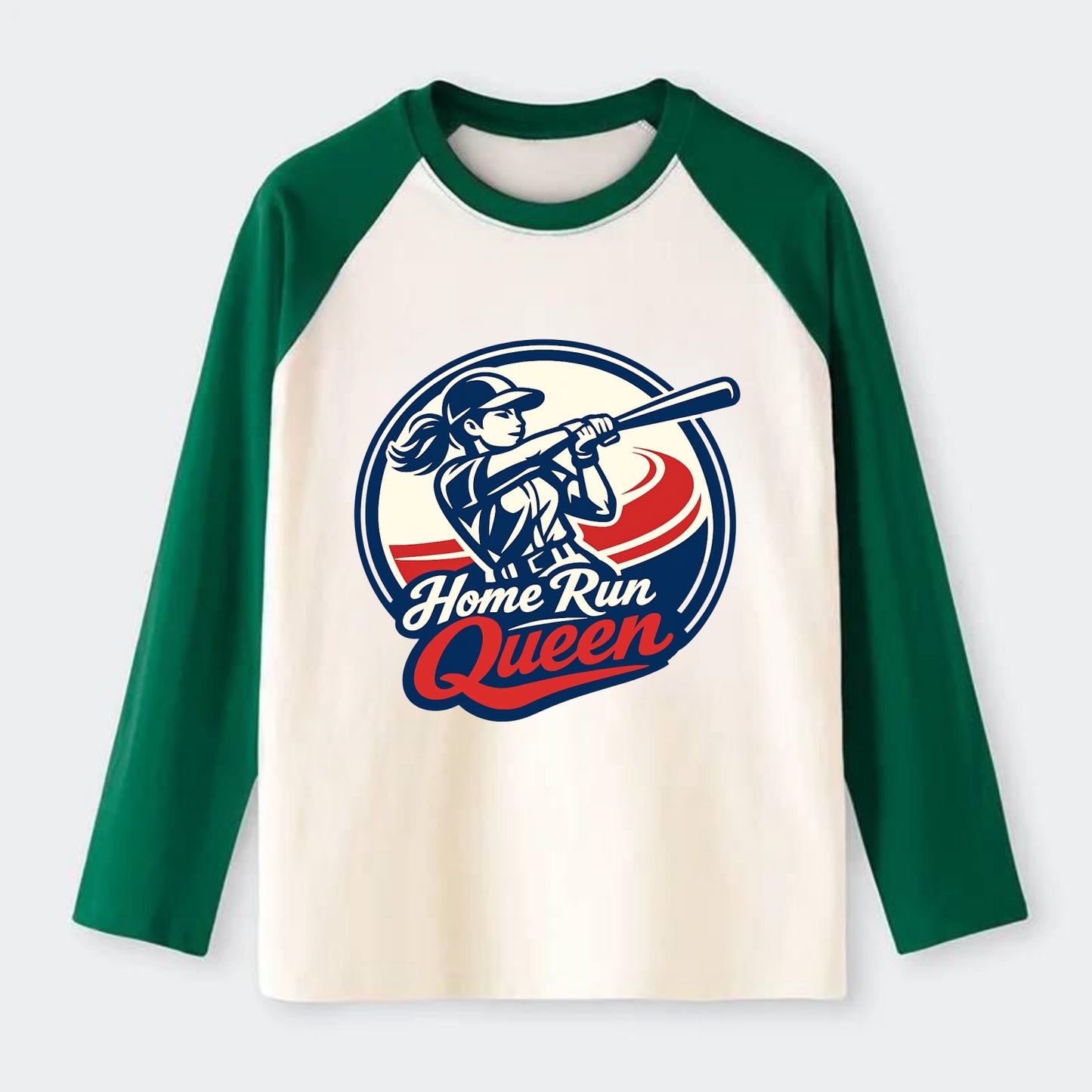 Feminine Power at Bat - Raglan Long Sleeve T-Shirt - Green